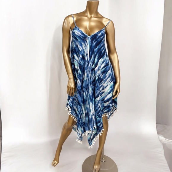 Beachwear by Japna Women's Blue Sleeveless Handkerchief Hem Midi Cover-Up Size M - Picture 1 of 7